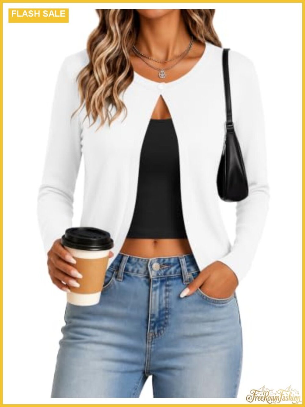 Cropped Open Front Cardigan Shrug Soft Knit Long Sleeve Women